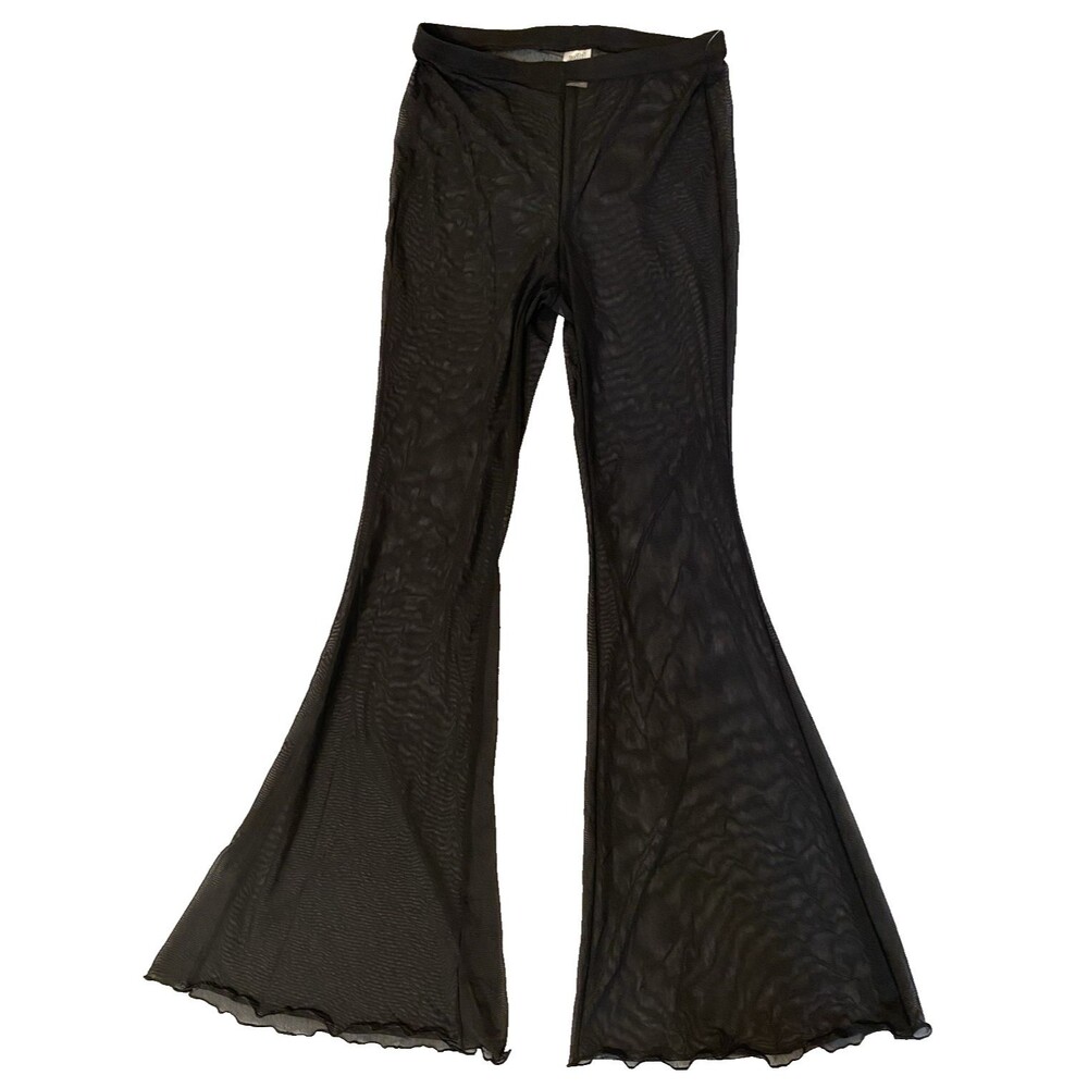 Wild Fable Swim Cover up Pants Women's Small Black Mesh High Rise Flare Swim New